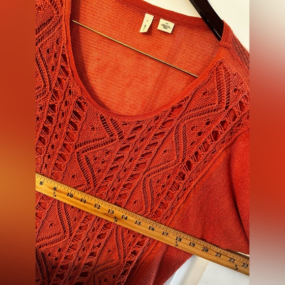 MOTH Anthropologie Senna Pullover Burnt Orange Pointelle Knit Scoop Neck Medium - Picture 6 of 10